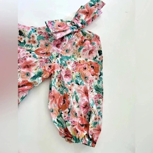 Zara One Shoulder Ruched Floral Mini Dress Size Medium - Picture 5 of 11
